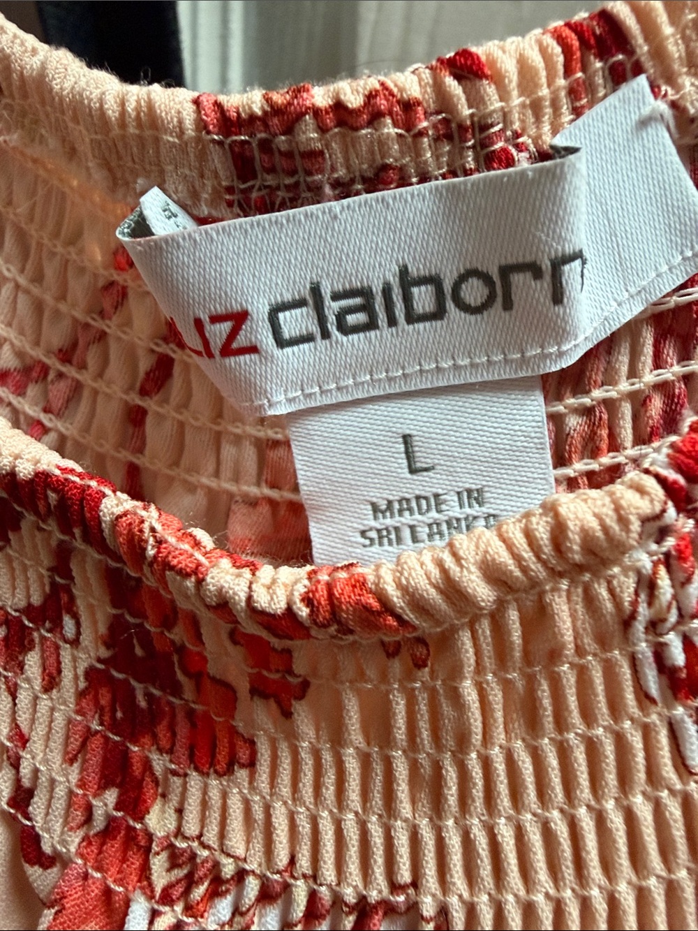 Liz Claiborne Cream Midi Dress with Red Coral Print. - Picture 3 of 5